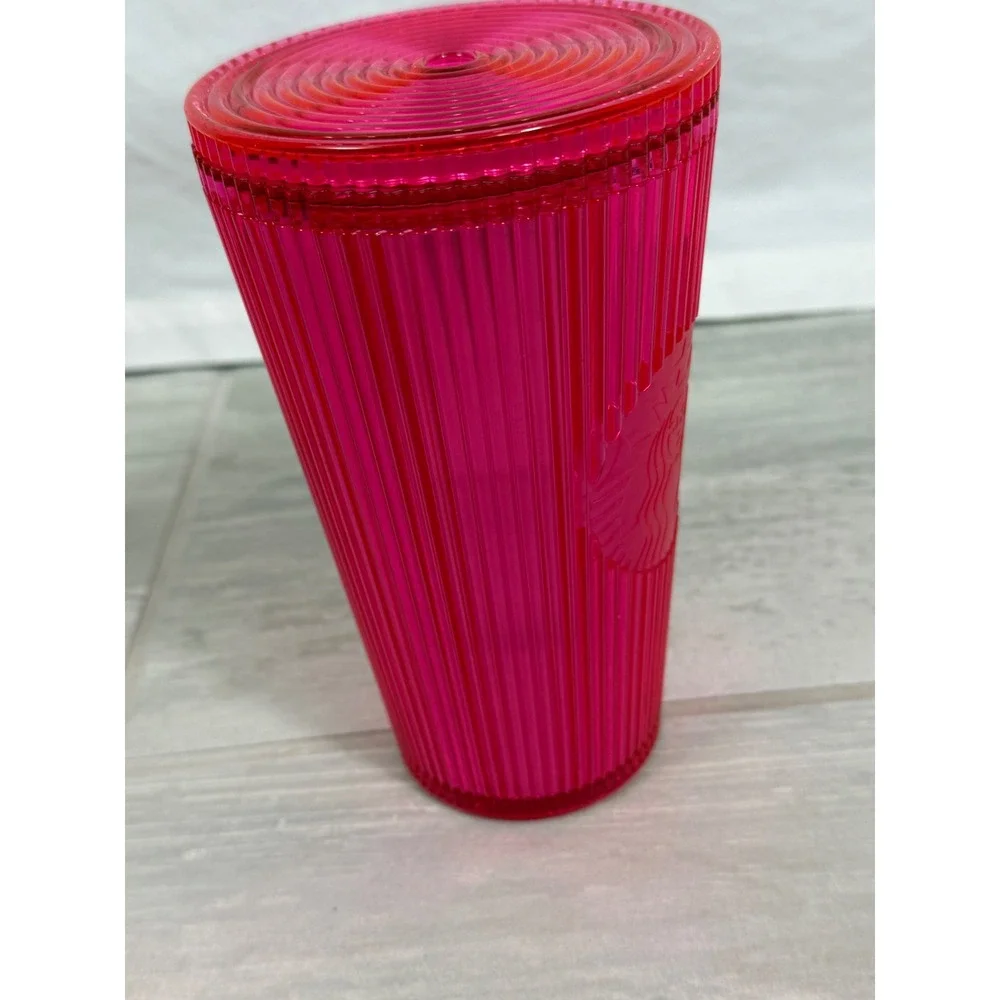 Starbucks Pink Pleated Ribbed Acrylic Cold Cup Tumbler 16oz 2023 Siren Logo